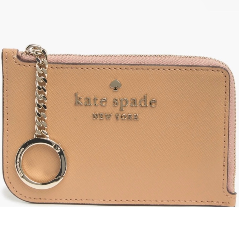 Kate Spade Fawn Tan Keychain Wallet Medium Zip Cardholder, Coin Holder Purse